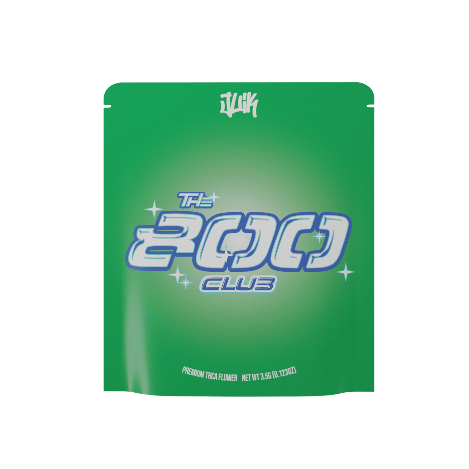 Packaging of 800 Club THCA premium flower, featuring vibrant green design and bold logo.