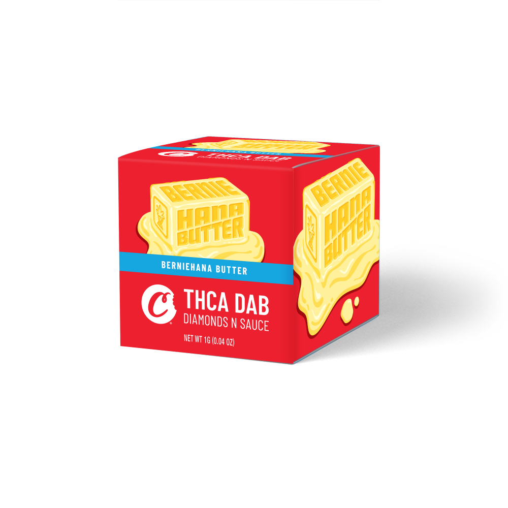 Berniehana Butter packaging featuring Thca Dab diamonds n sauce, known for its balanced hybrid high, Strains of Summer 2022.