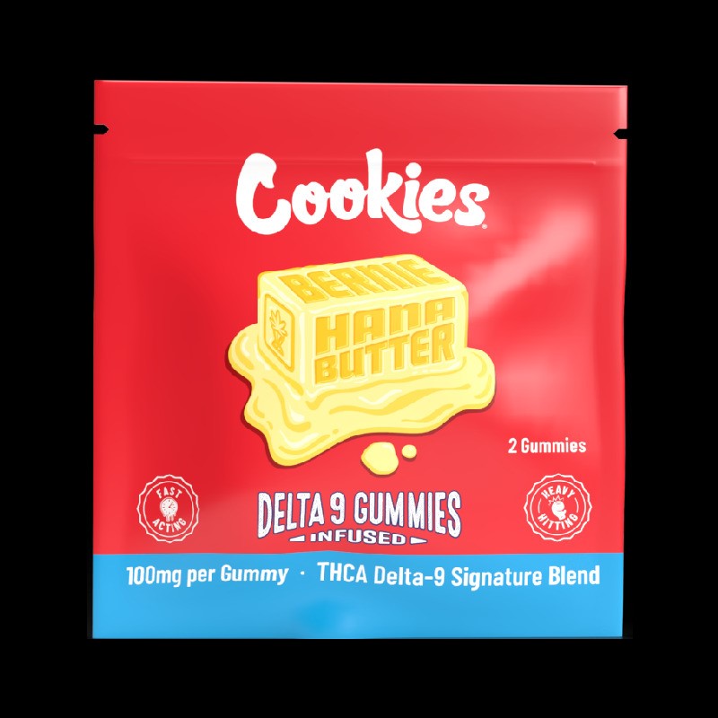 Bernienhanna Butter Gummy pack featuring Delta 9 gummies infused with THCA, vibrant red packaging.