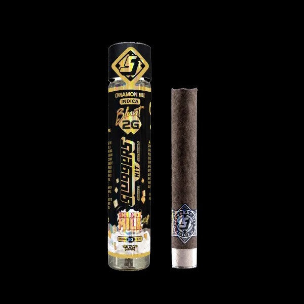 Sluggers Cinnamon Milk Indica blunt, 2 grams, featuring sweet cinnamon flavor and over 40% THC value.