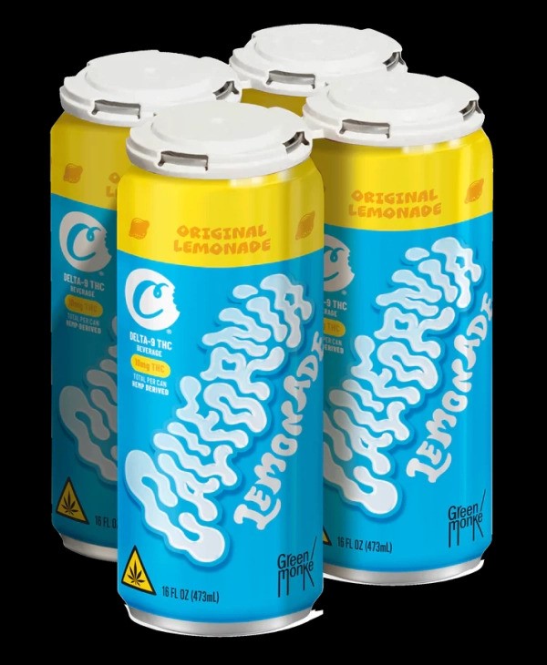 California Lemonade Delta-9 THC seltzer six-pack in colorful cans for a refreshing, cannabis-infused drink experience.