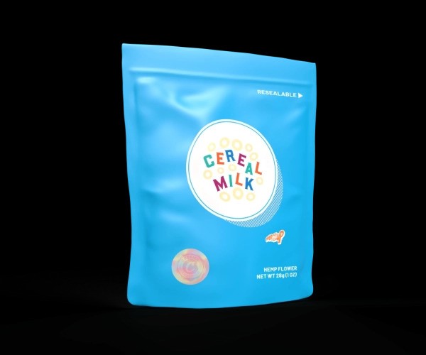 Cereal Milk hemp flower product packaging featuring colorful branding, highlighting THCA benefits.
