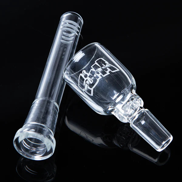 Cookies x Fuma V2 Smoke Thrower components: clear glass pipe and bowl for premium smoking experience.