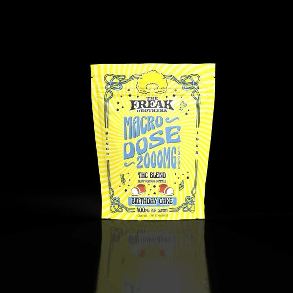 Freak Brother Micro Dose 2000MG THC Blend gummies in Birthday Cake flavor packaging.