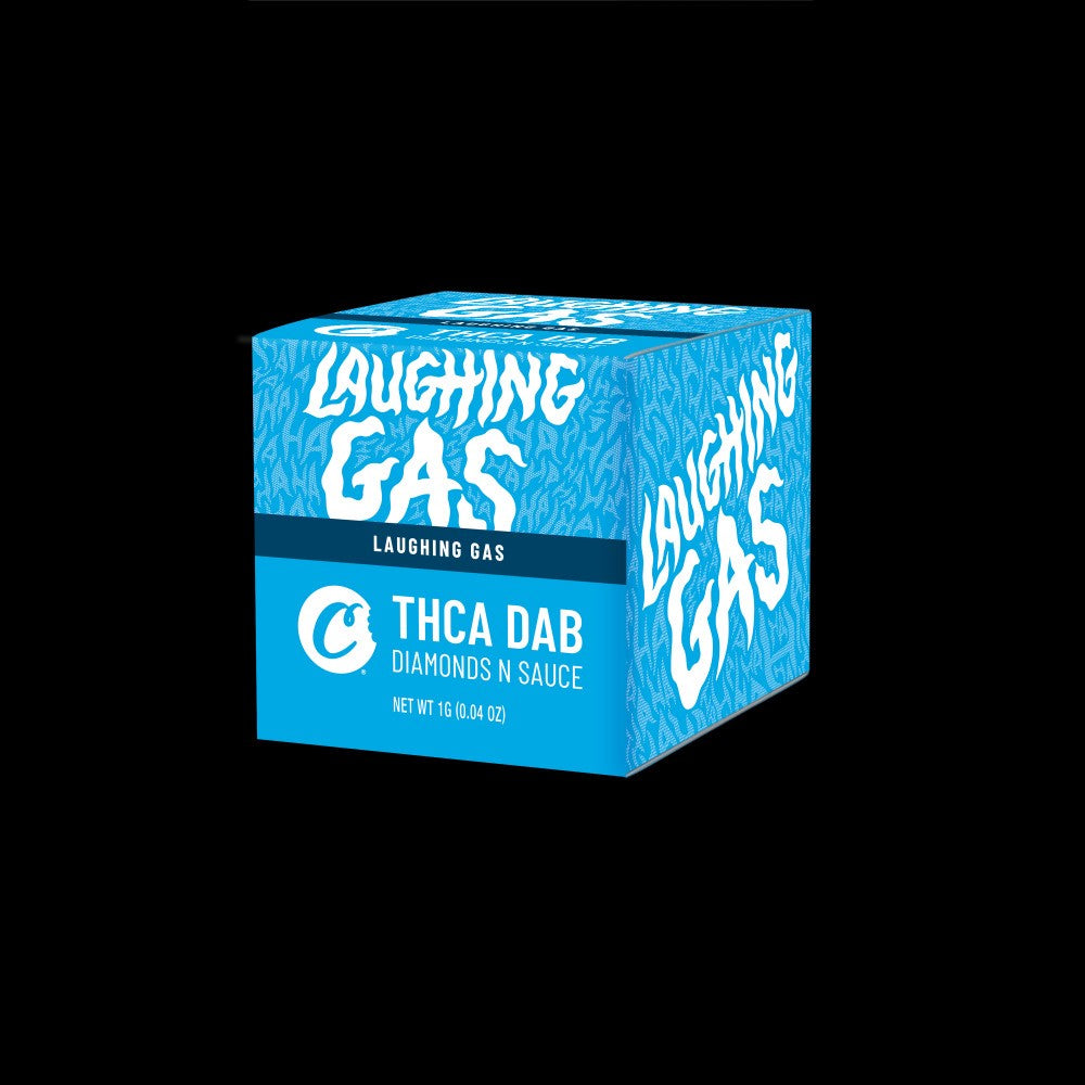 Laughing Gas THCA Dab Diamonds N Sauce packaging with vibrant blue design.
