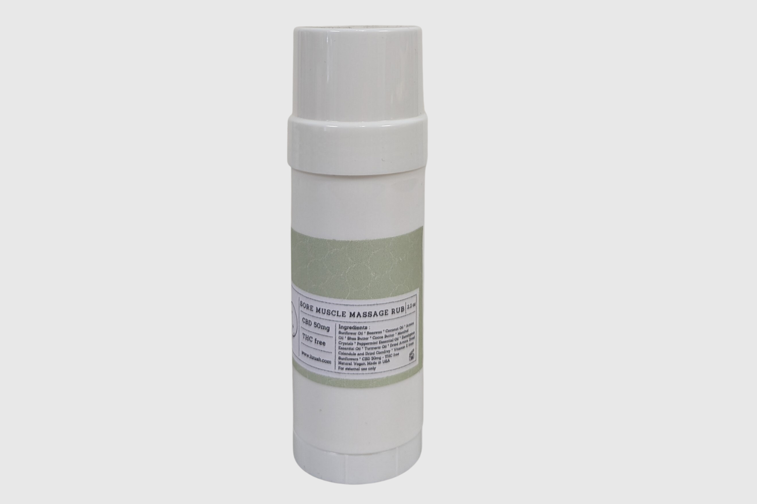 CBD Muscle Rescue Balm in a white container for muscle relief, infused with natural oils and arnica.