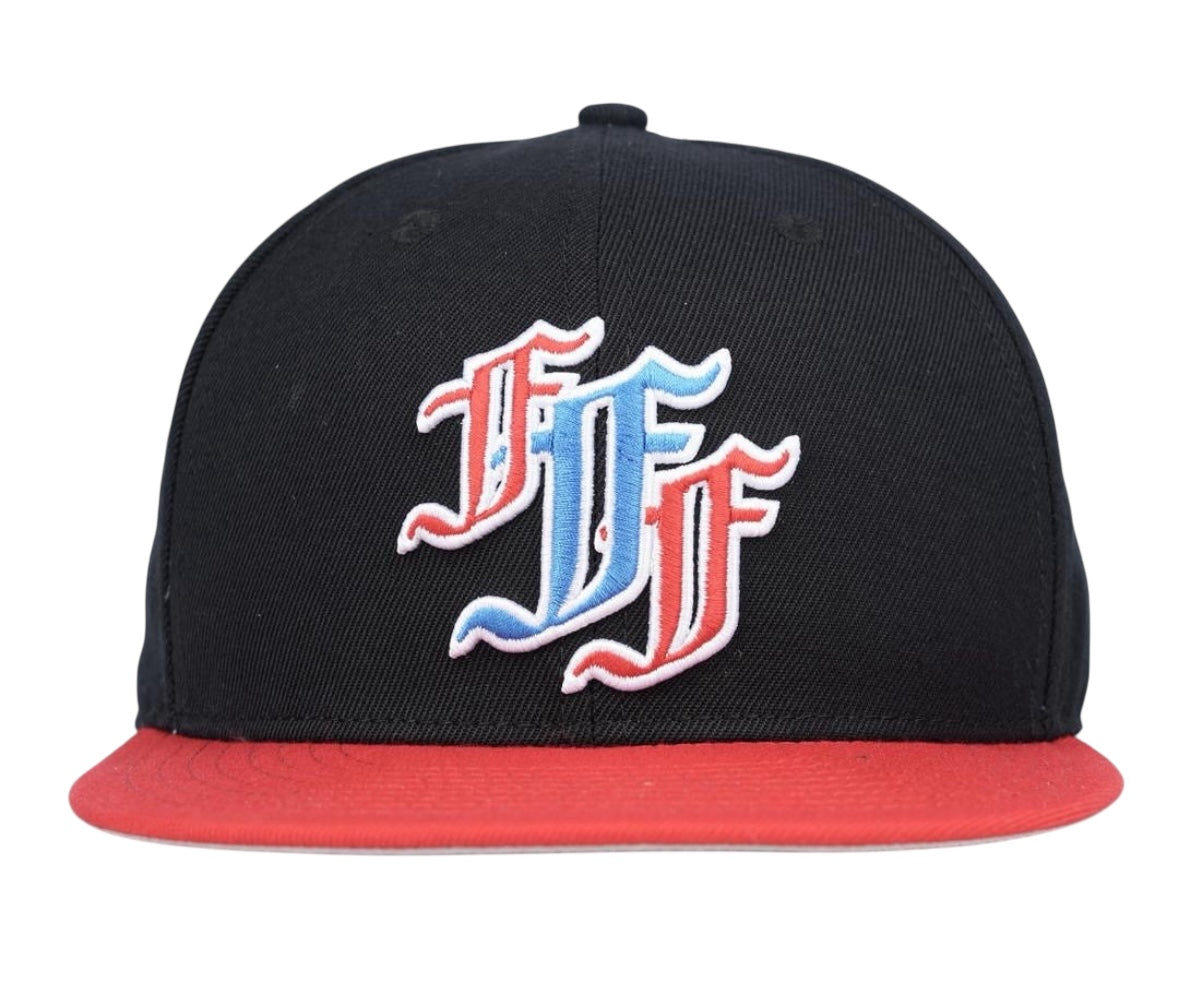 Fitted hat by Forever Frostiez x Runtz, limited edition cap with red brim and logo design.