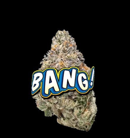 THCA cannabis product BANG! showcasing a colorful strain nugget with vibrant branding.