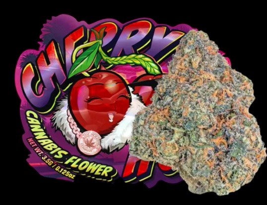 Cherry Hoz cannabis flower with THCA, featuring colorful bud next to vibrant packaging.